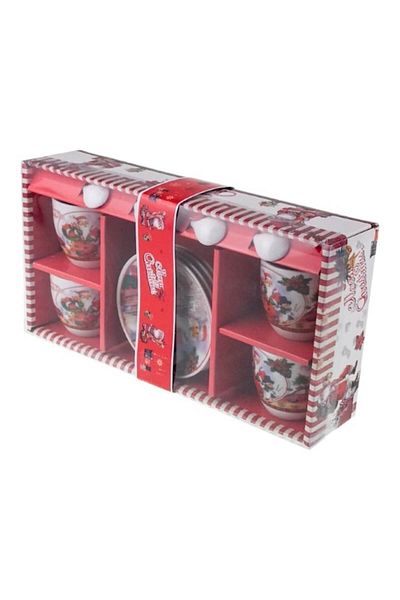 OEM Set ceramică cu motive de Crăciun - 4 cești cu farfurioare și lingurițe
