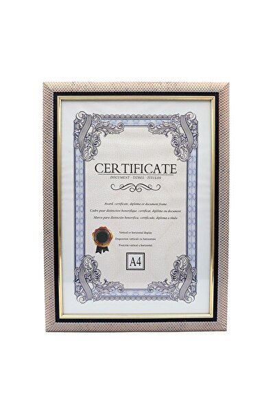 OEM Photo Frame A4 Format, Wood Imitation with Black and Gold Stripe, 24x32cm