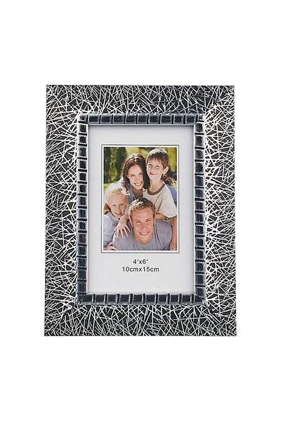 OEM Rama foto din lemn (MDF) cu striatii, 21x26 cm, negru-argintiu