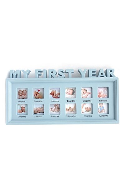 OEM Ramă foto cu spații pentru douăsprezece fotografii, „Primul meu an”, albastră, 40x20 cm