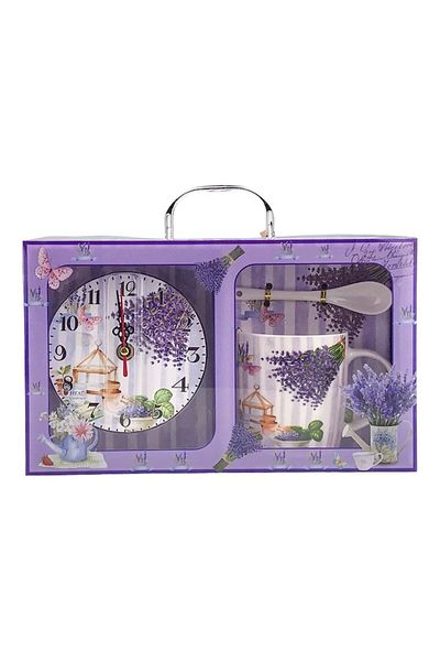 OEM Set format din cana din ceramica cu lingurita si ceas de masa cu lavanda