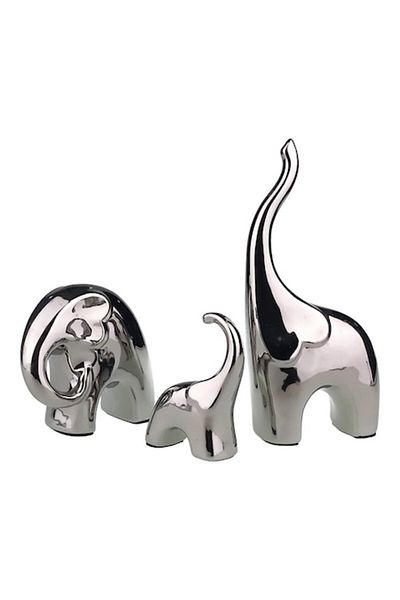 OEM Decoratiune 3 elefanti, ceramica, argintiu, 11X24/13X12/8X11