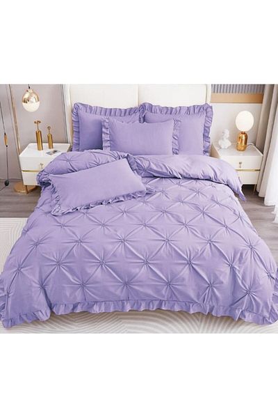 OEM Lenjerie brodata de pat dublu, Finet, Uni, 4 piese, 2 persoane, 230x250cm, Lila