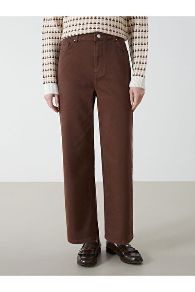 LC Waikiki Kahverengi Wideleg Kadın Jean Pantolon