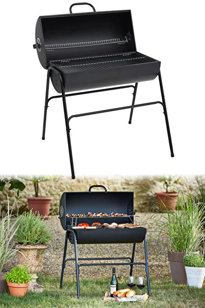 Binbirreyon Kapaklı Varil Mangal Barbekü Krom Kaplama Izgara 90x80cm AF080