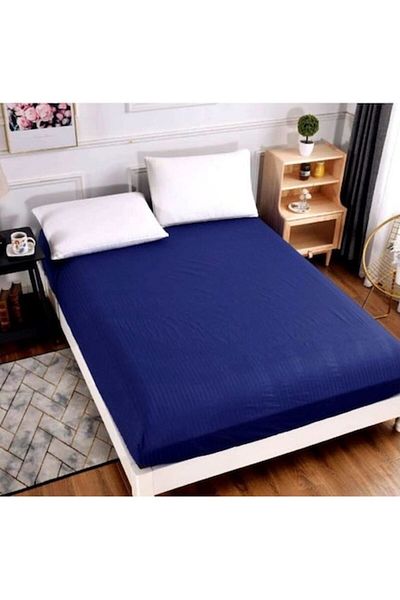 JOJO HOME Husa de pat, cu elastic, Jojo Home, Damasc, 2 persoane, Uni, 180x220cm, Bleumarin