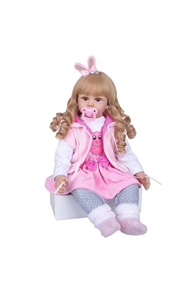 PROCART Păpușă bebeluș, înălțime 55 cm, aspect realist, jucărie iepuraș, biberon, suzetă, 3 ani+