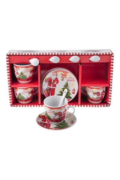 OEM Set de căni ceramice de Crăciun (4 căni, farfurii, lingurițe)