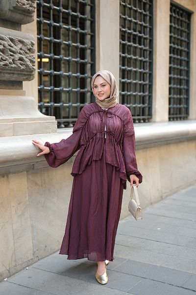 LOCCO Women's Skirt Kimono Set Burgundy