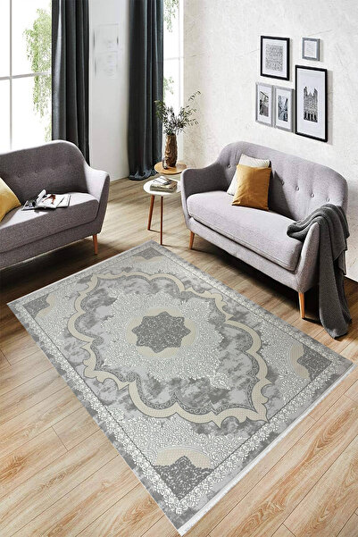 Zigana SARAR RUBY SERİSİ Göbekli Grili Bej Detaylı Modern Desenli Salon&Oturma Yatak Odası Koridor Halısı