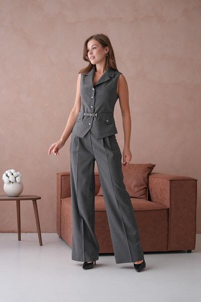 nodilife Striped Pattern Vest Women's Suit Gray