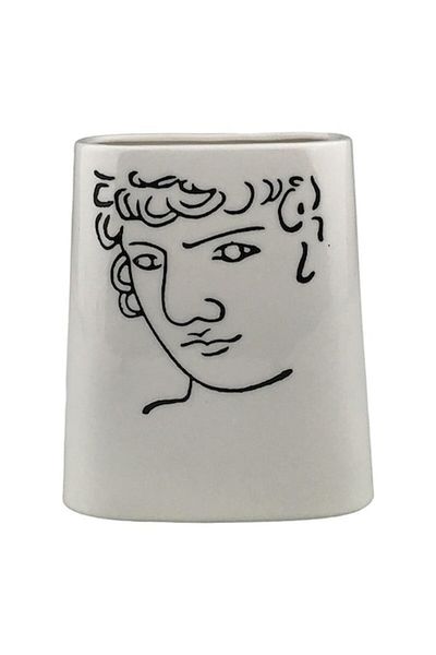 OEM Vase made of ceramic with drawn man, 15X18 cm, black and white