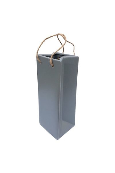 OEM Ceramic Vase in Gift Bag Shape with Rope Handles, Gray, 9x20 cm