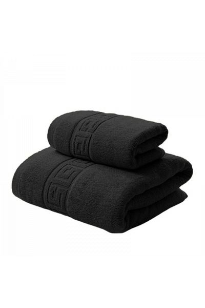 RALEX PUCIOASA Set 2 Prosoape Greek Border 100% Bumbac, Prosop de Față 50x90 cm și Prosop Corp 70x140 cm, Negru