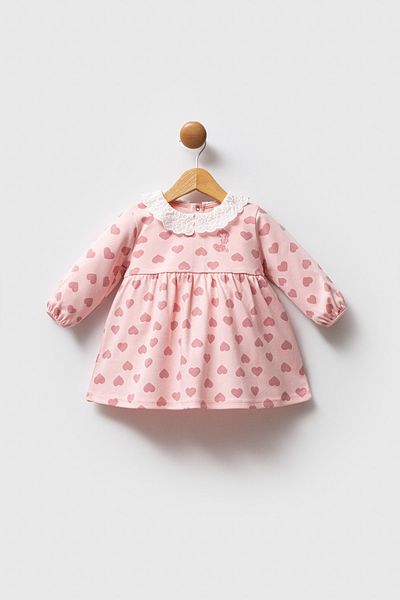 U.S. Polo Assn. Licensed Baby Girl Heart Patterned Baby Collar Dress