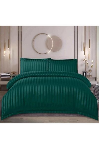 OEM Double Bed Linen Set, Uni, Damask, 4 Pieces, 2 Persons, 180x200cm, Emerald Green
