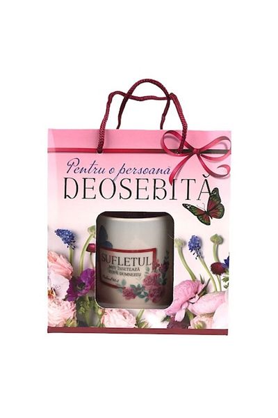 OEM Cana cu lingurita si siret, ambalata in punga pentru cadouri, cu text biblic, ceramica, 200 ml