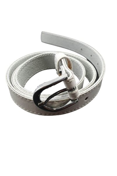 OEM Women's Genuine Leather Belt, White with White Stitching, 2 cm Width, M2