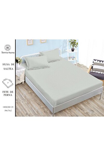 OEM Husa de pat si 2 fete de perna cu elastic Sonia-Home Damasc 2 persoane Uni 160x200cm Gri Deschis