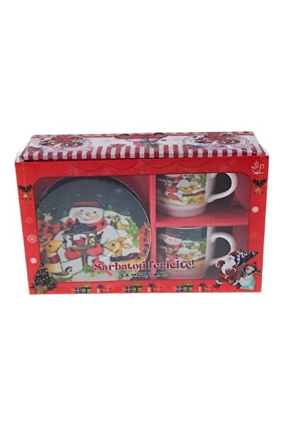 OEM Set din ceramica format din doua cesti cu farfurii cu imagini de Craciun,...