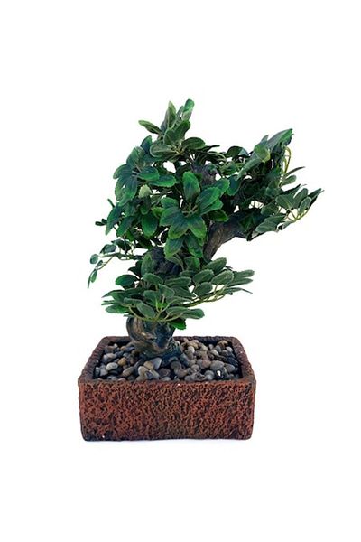 OEM Ghiveci din piatra, patrat, cu bonsai din plastic si pietre decorative, M3, 25x40 cm