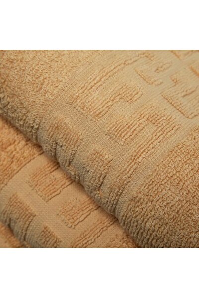 OEM Set 5 Hand Towels, Cotton, Bicolor, Greek Border, 500g/m², 30x50cm, Brown-Red