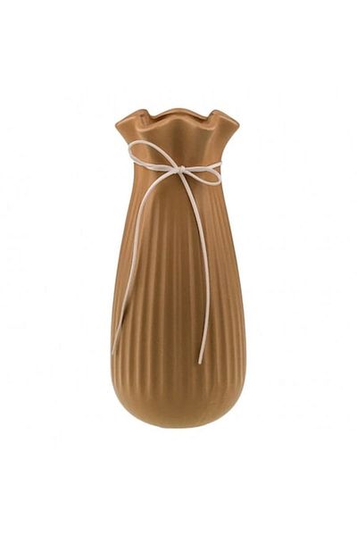 OEM Vaza din ceramica cu striati, 11x25 cm, maro