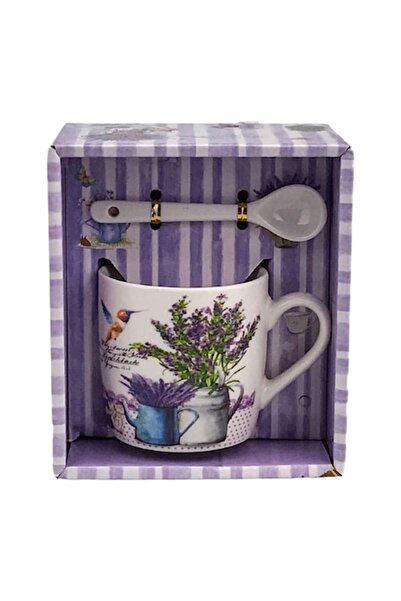 OEM Cană ceramică cu lingură și decor cu lavandă