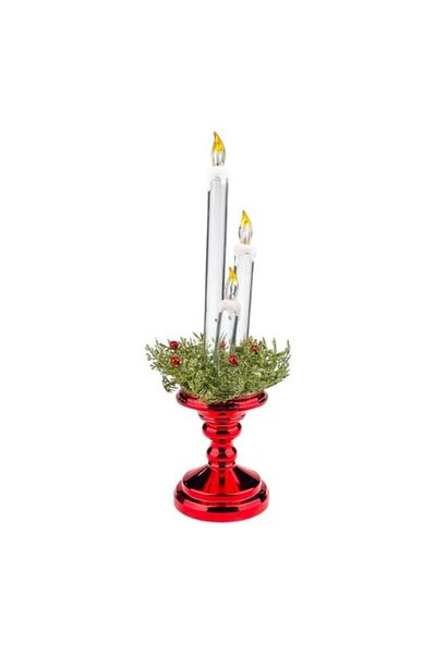 OEM Christmas Decoration with USB Powered Plastic Candles and Fir Branches