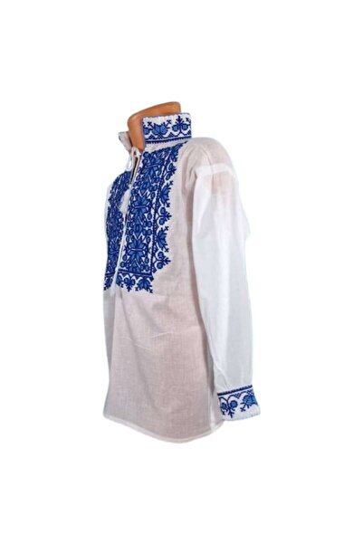 OEM Ie nationala, din bumbac pentru baieti Alb cu broderie albastra, 4 ani