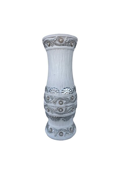 OEM Vaza din ceramica cu perle si sclipici, alb, M1, 11x30 cm