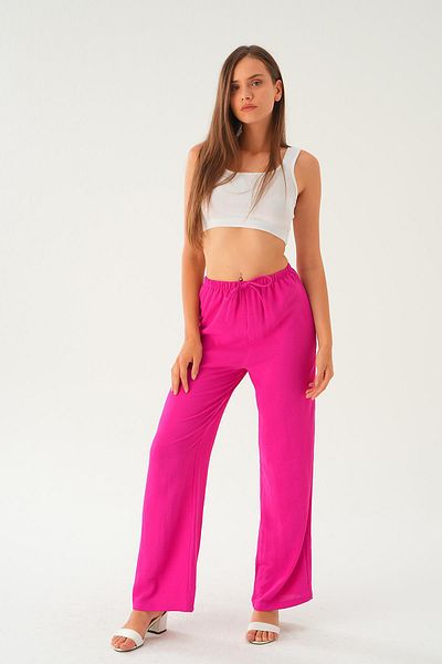 Rays Fuchsia Elastic Waist Wide Leg Woven Trousers 4284-1