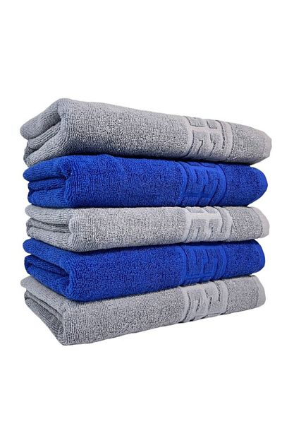 Plush Set 5 Towels, Gray, Blue 70x140cm, 100% Cotton 550GR