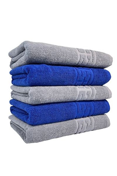 Plush Set 5 Towels, Gray, Blue 70x140cm, 100% Cotton 550GR