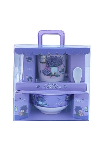 OEM Set 4 cană ceramică cu lingură și bol cu lavandă, 19cm, Model3