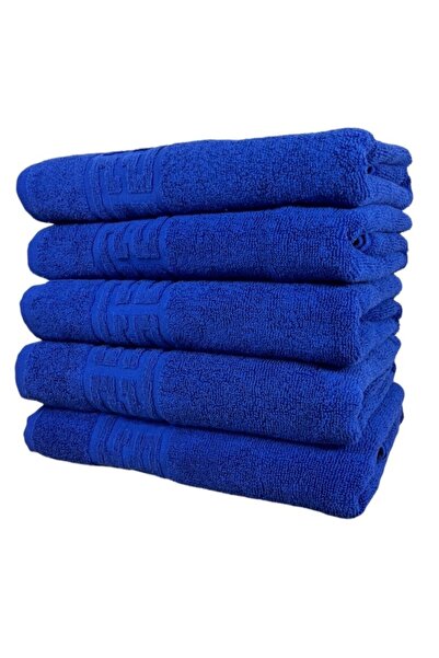OEM Set 5 hand towels, Cotton, Greek Border, 500g/m², 30x50cm, Navy Blue
