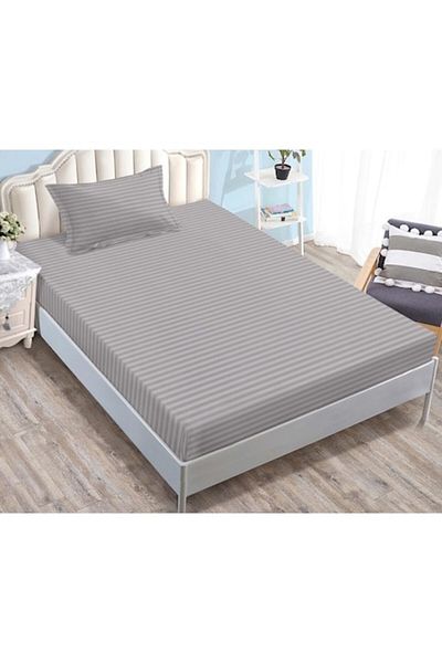 OEM Bed Sheet and 2 Pillowcases with Elastic, Sonia-Home, Damask, 1 Person, Uni, 90x200cm, Dark Gray