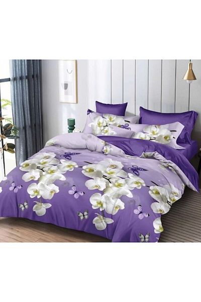 OEM Double Bed Linen Set, Orchid Print, 2 Persons, 6 Pieces, Finet, 220x230cm, Multicolor
