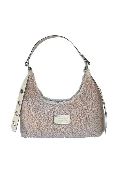 OEM Wool-Like Material Bag with Leather Handle, Light Pink, 30x26 cm