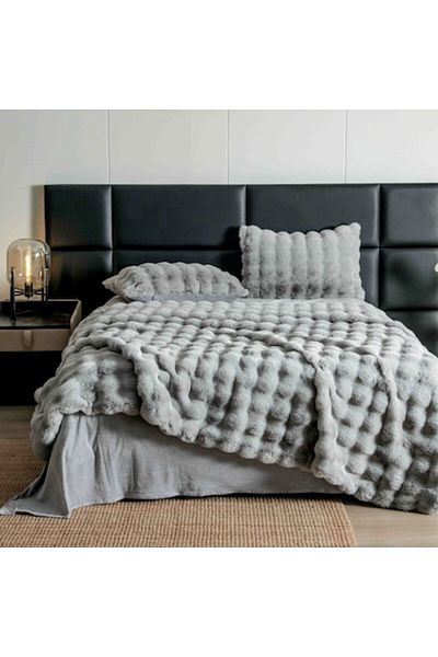 JOJO HOME Lenjerie de pat dublu, Jojo Home, Blana de Iepure Artificiala, Uni, 6 piese, 2 persoane, 230x250cm,