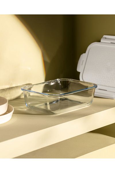 Madame Coco Modena Rectangular Lid Borosilicate Glass Storage Container - Ecru - 1500 ml