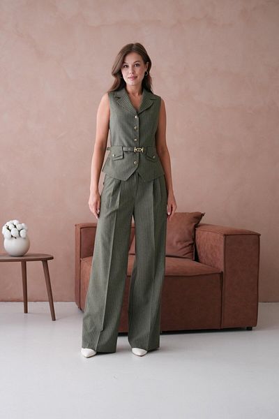 nodilife Striped Pattern Vest Women's Suit Khaki
