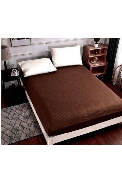 JOJO HOME Cearșaf de pat elastic, Jojo Home, model damasc, 2 persoane, Uni, 180x220cm, maro