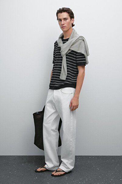 Massimo Dutti %100 pamuklu çizgili triko t-shirt