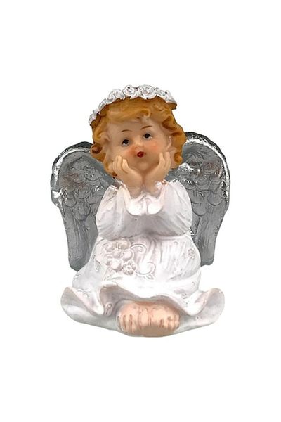OEM Decoratiune ingeras cu mainile pe fata ganditor, rasina, 7x8 cm, alb