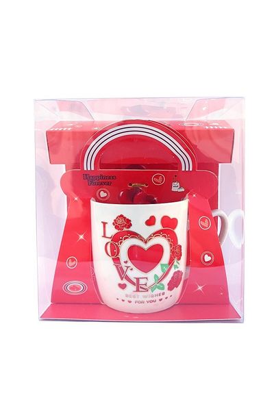 OEM Cana din ceramica cu inimi, ambalata in cutie tiplata cu carton, gen gentuta, 16cm, M1