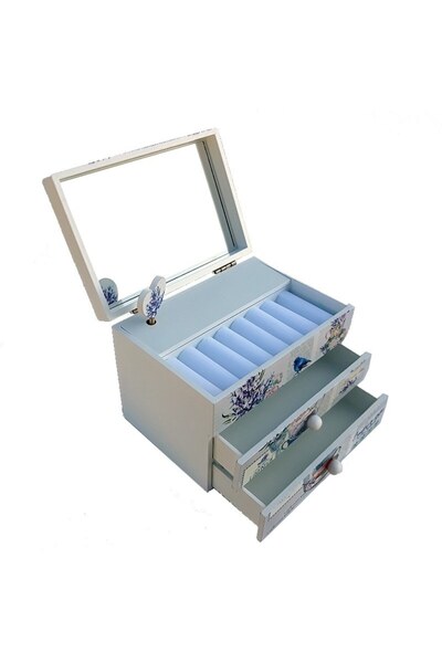 OEM Cutie muzicală de bijuterii din lemn cu oglindă și două sertare