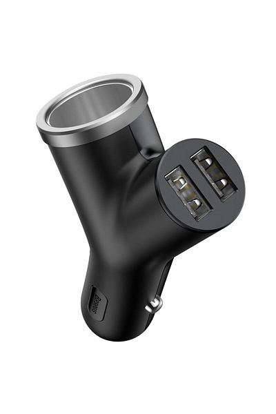 Baseus Ładowarka samochodowa Y-Type 2x USB + gniazdo zapalniczki 3.4A czarny