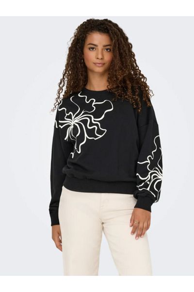 ONLY Onldessa L/S O-Neck Box Ub Swt Women's Black Printed Sweat