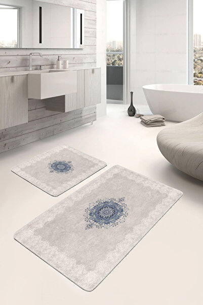 Realhomes مجموعة من قطعتين من سجادة الحمام القابلة للغسل بنمط ماندالا باللون ...